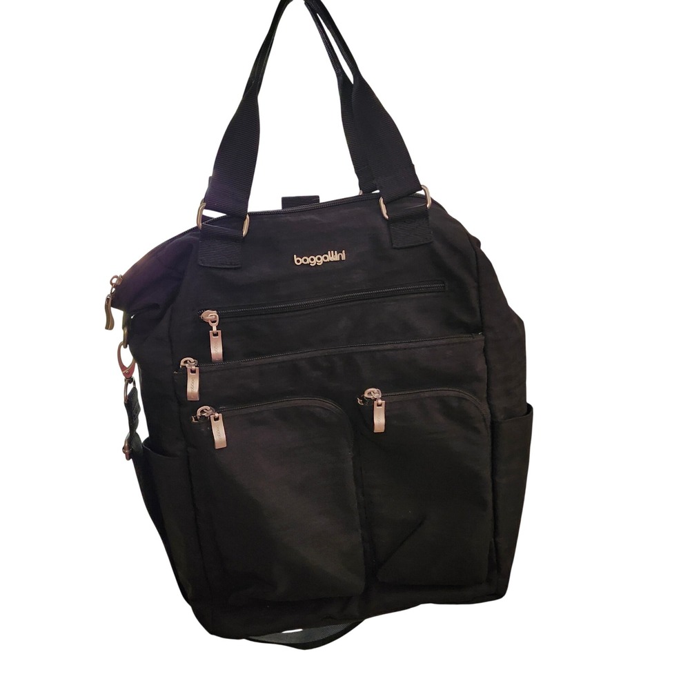 Baggallini Black Nylon Convertible Backpack Tote with RFID Travel Crossbody